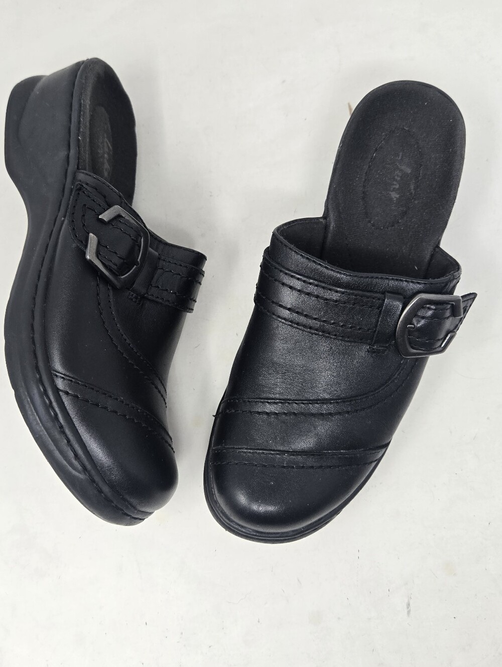 Clarks Black Leather Comfort Slip on Mule Clogs Women's Size 7M